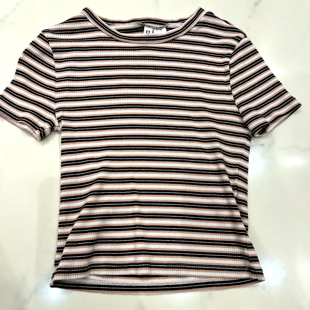 White, orange, and black striped low cropped tank top!